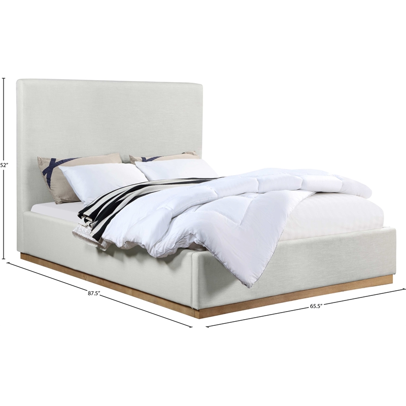 Bowery Hill Contemporary Cream Linen Textured Fabric Queen Bed