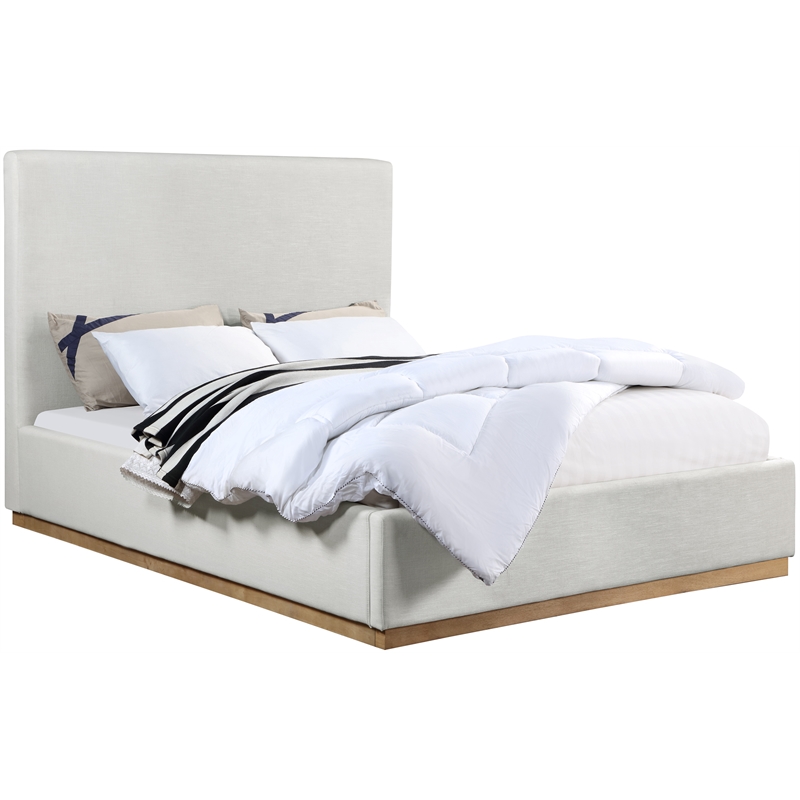 Bowery Hill Contemporary Cream Linen Textured Fabric Queen Bed