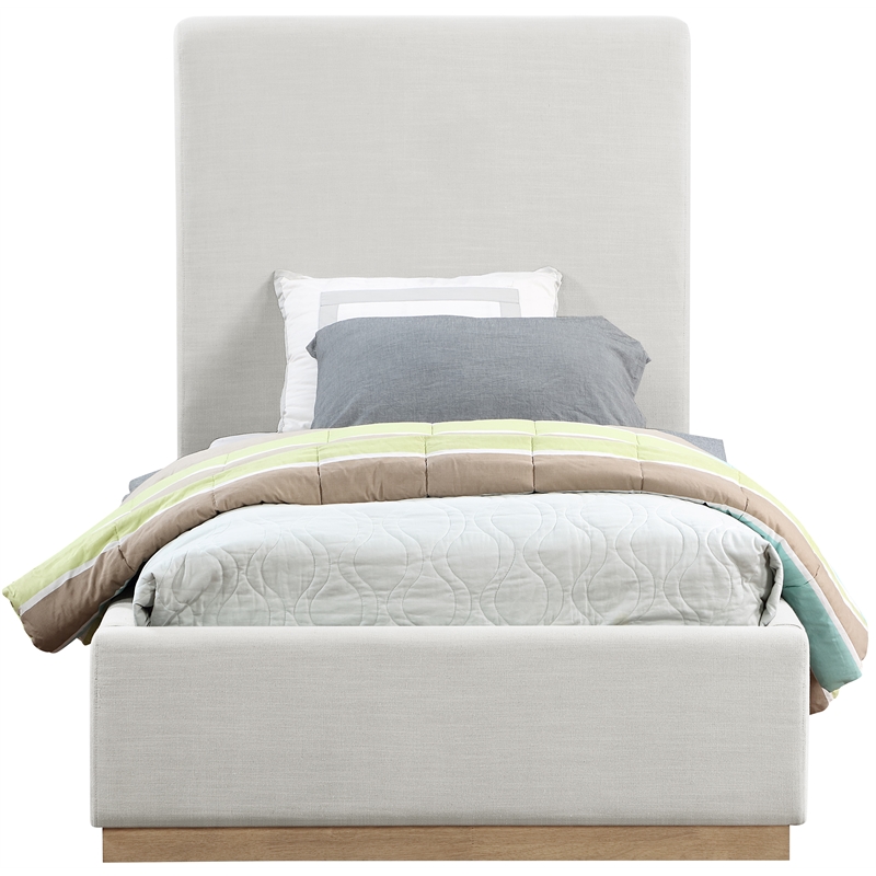 Bowery Hill Contemporary Cream Linen Textured Fabric Twin Bed