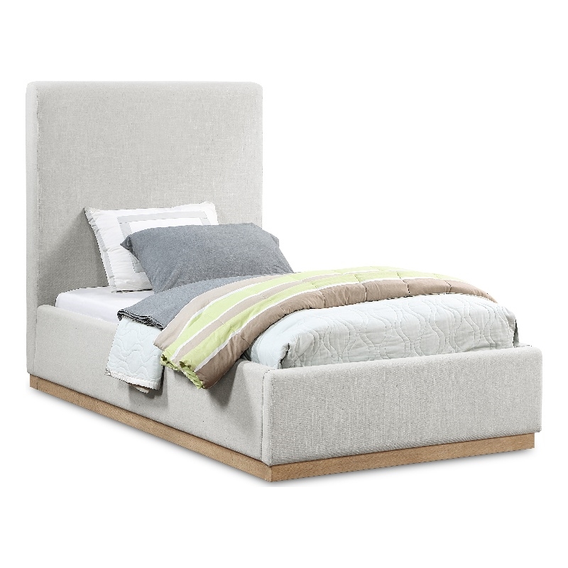 Bowery Hill Contemporary Cream Linen Textured Fabric Twin Bed