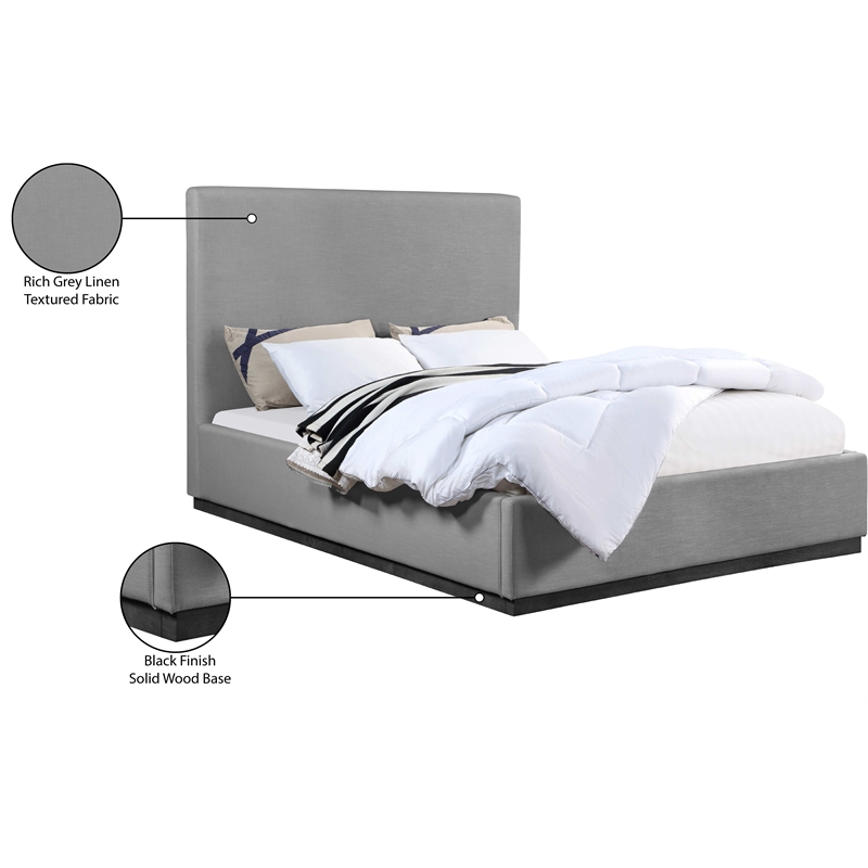 Bowery Hill Contemporary Grey Linen Textured Fabric Queen Bed