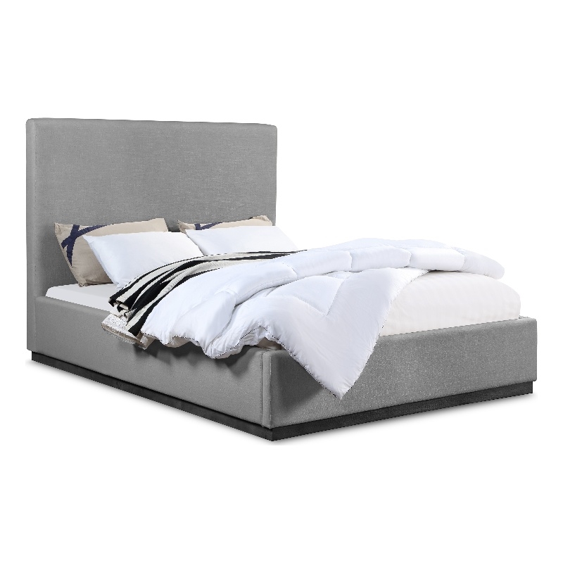 Bowery Hill Contemporary Grey Linen Textured Fabric Queen Bed