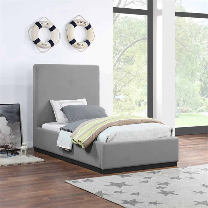 Bowery Hill Contemporary Grey Linen Textured Fabric Twin Bed