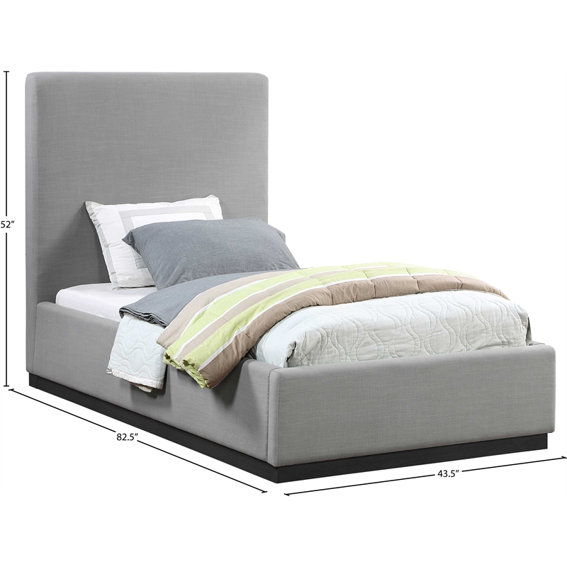 Bowery Hill Contemporary Grey Linen Textured Fabric Twin Bed
