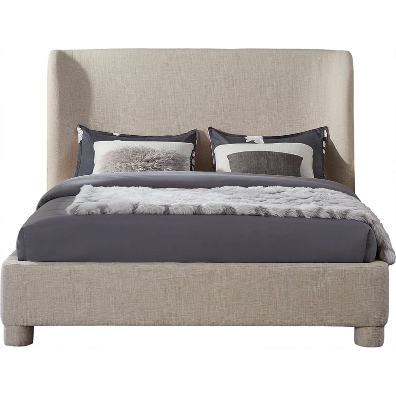 Bowery Hill Contemporary Upholstered Beige Fabric Full Bed with Curved Headboard