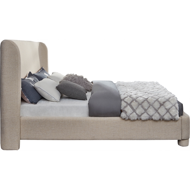 Bowery Hill Contemporary Upholstered Beige Fabric King Bed with Curved Headboard
