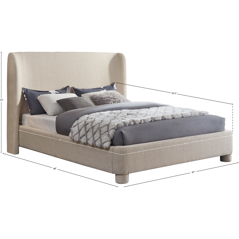Bowery Hill Contemporary Upholstered Beige Fabric King Bed with Curved Headboard