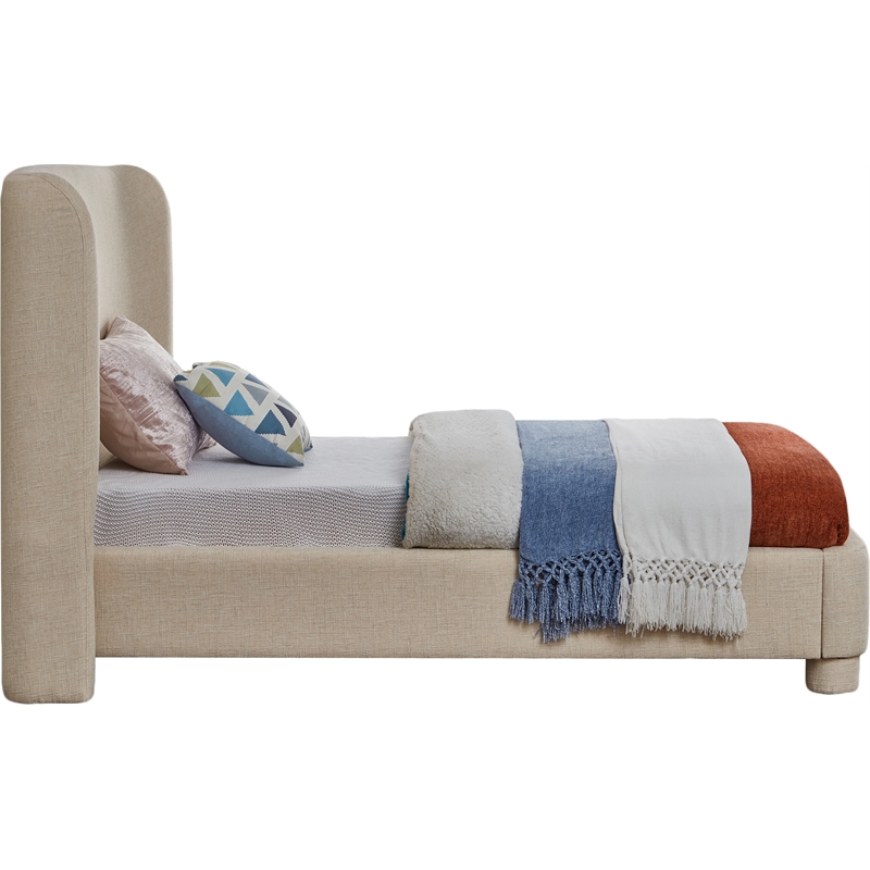 Bowery Hill Contemporary Upholstered Beige Fabric Twin Bed with Curved Headboard