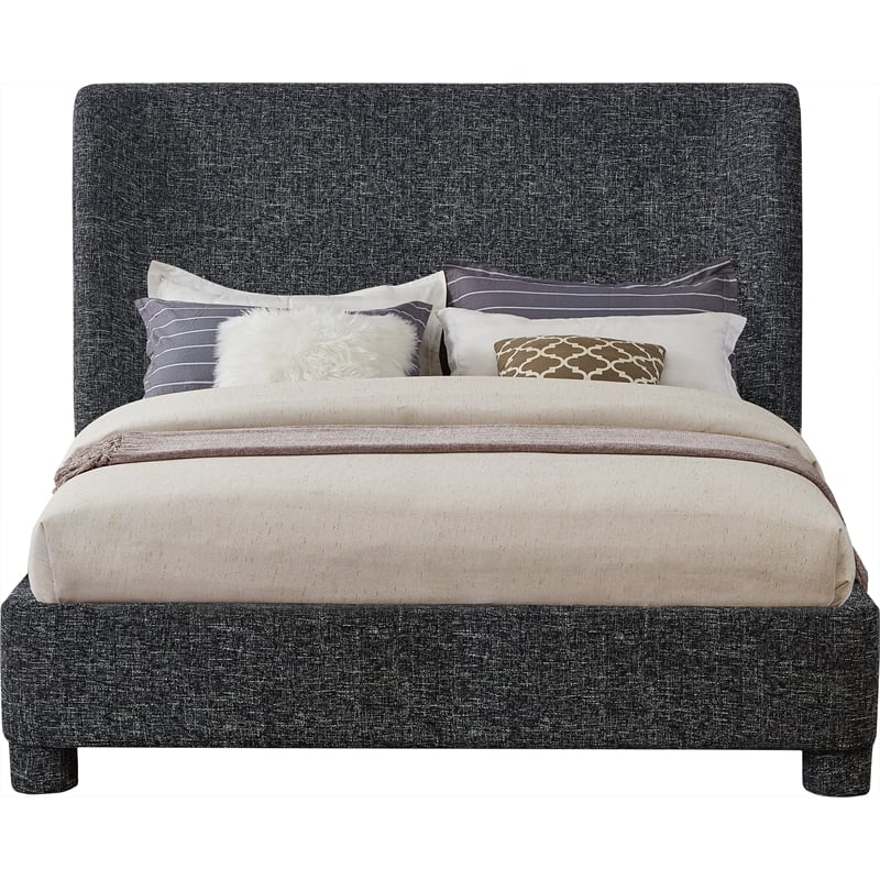 Bowery Hill Contemporary Upholstered Black Fabric Full Bed with Curved Headboard