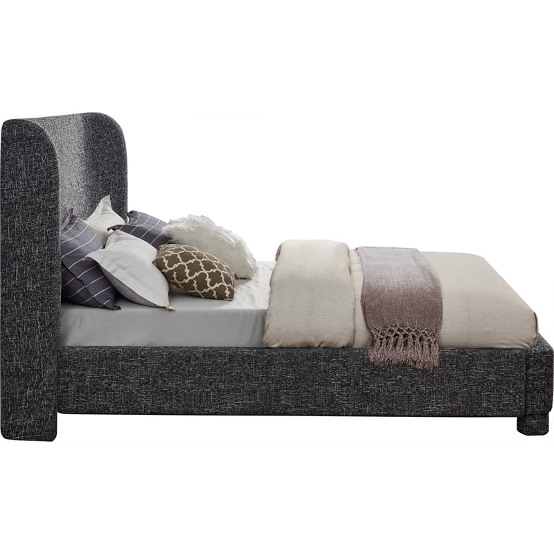 Bowery Hill Contemporary Upholstered Black Fabric Full Bed with Curved Headboard