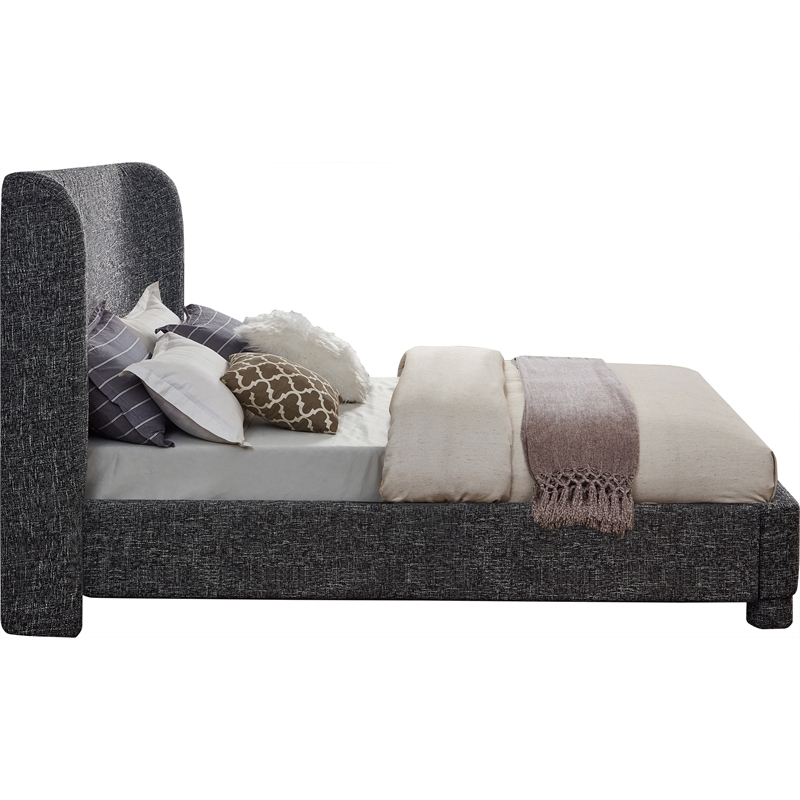 Bowery Hill Contemporary Upholstered Black Fabric King Bed with Curved Headboard