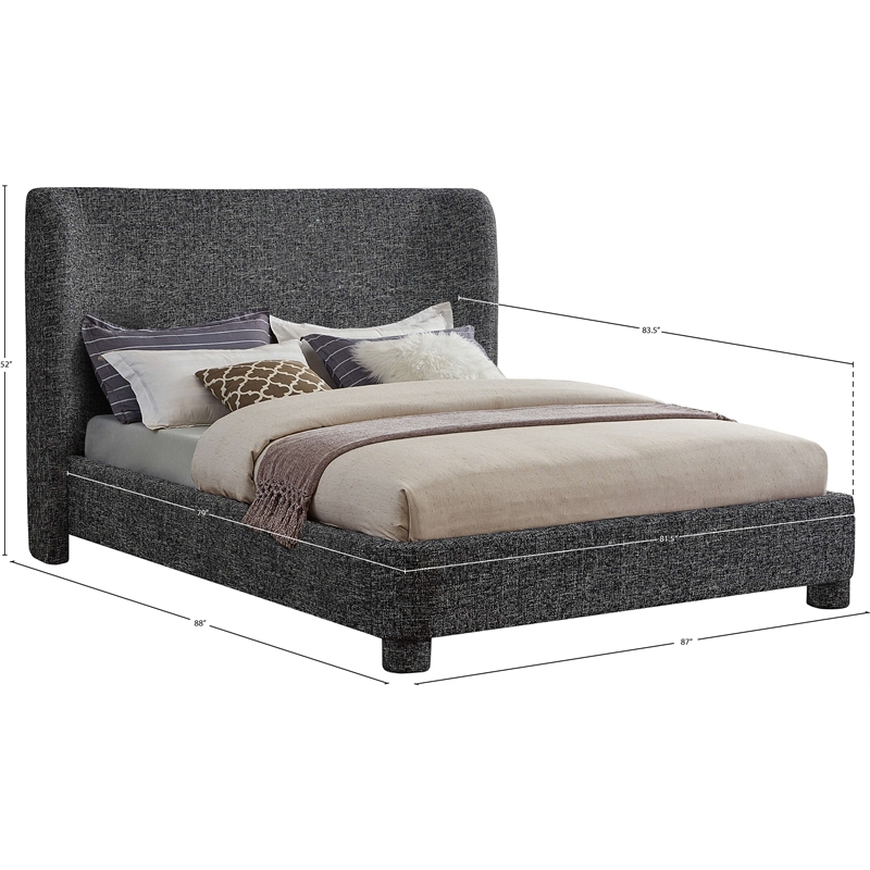 Bowery Hill Contemporary Upholstered Black Fabric King Bed with Curved Headboard