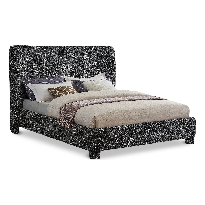 Bowery Hill Contemporary Upholstered Black Fabric King Bed with Curved Headboard