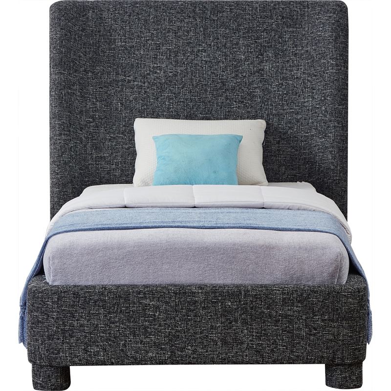 Bowery Hill Contemporary Upholstered Black Fabric Twin Bed with Curved Headboard