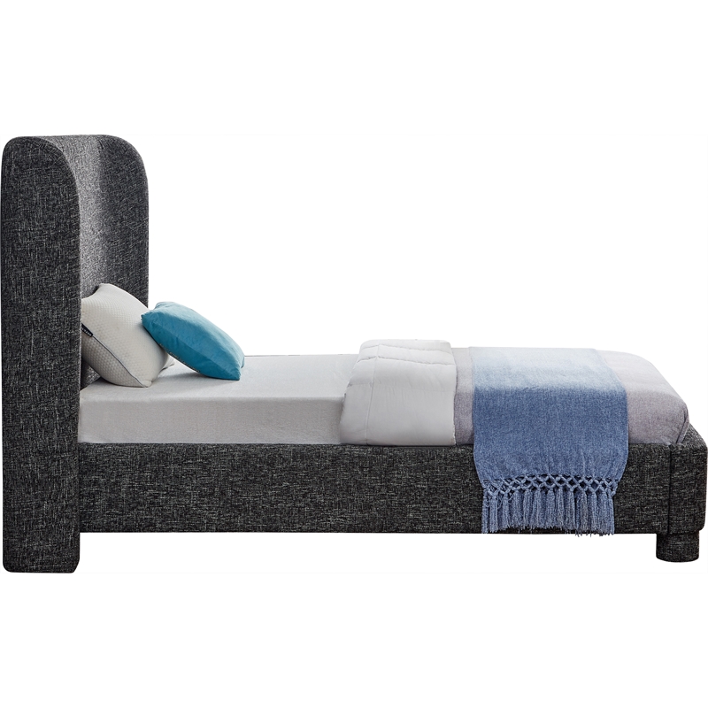 Bowery Hill Contemporary Upholstered Black Fabric Twin Bed with Curved Headboard