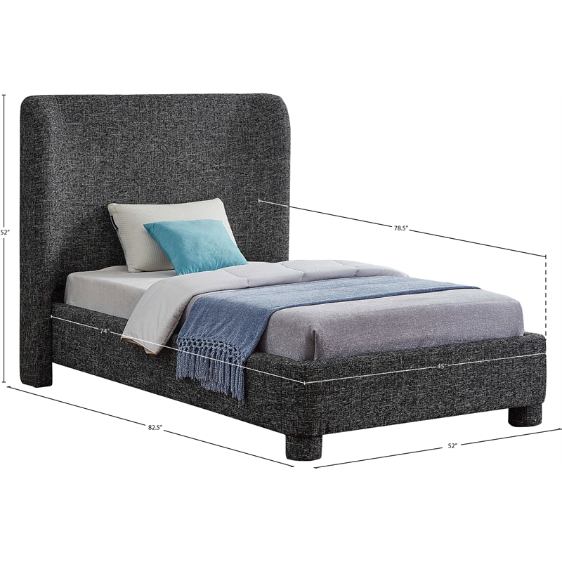 Bowery Hill Contemporary Upholstered Black Fabric Twin Bed with Curved Headboard