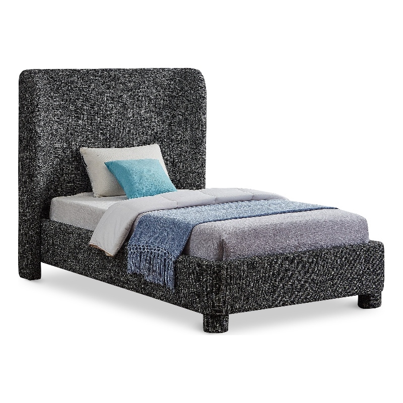 Bowery Hill Contemporary Upholstered Black Fabric Twin Bed with Curved Headboard