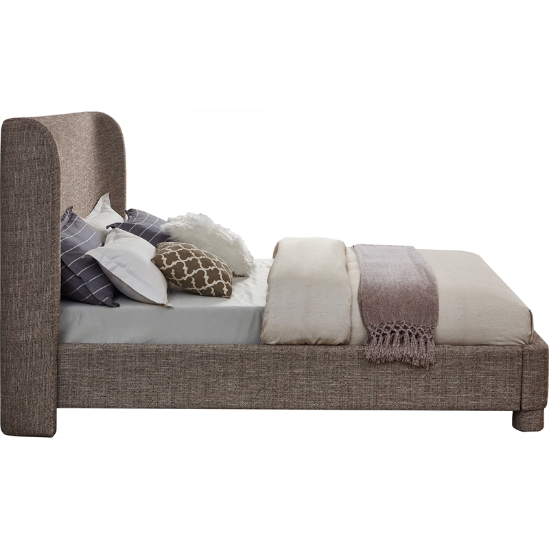 Bowery Hill Contemporary Upholstered Brown Fabric Full Bed with Curved Headboard