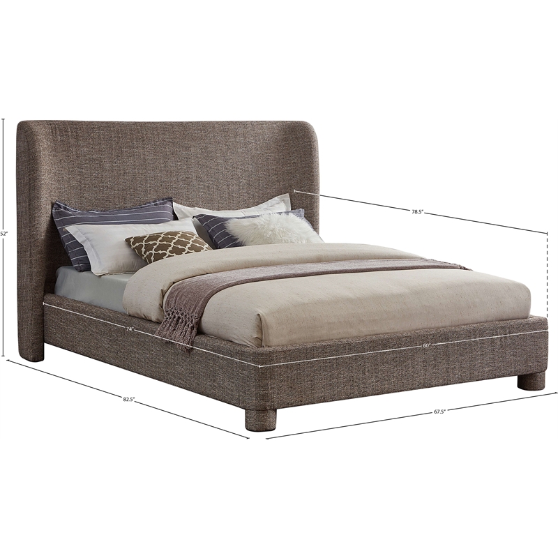 Bowery Hill Contemporary Upholstered Brown Fabric Full Bed with Curved Headboard