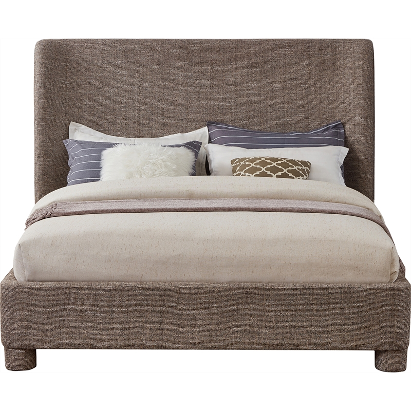 Bowery Hill Contemporary Upholstered Brown Fabric King Bed with Curved Headboard
