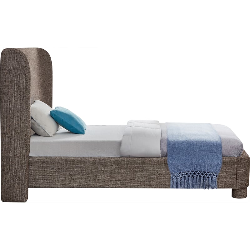 Bowery Hill Contemporary Upholstered Brown Fabric Twin Bed with Curved Headboard