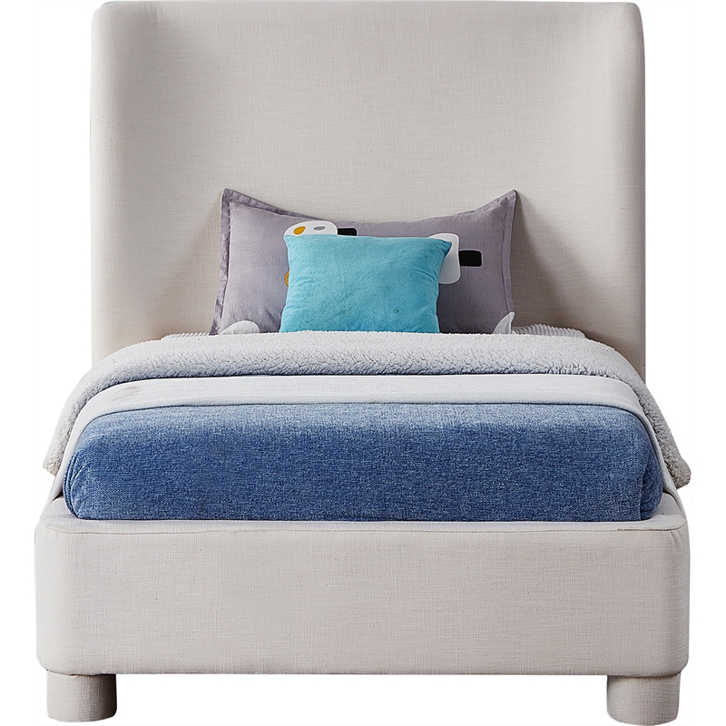 Bowery Hill Contemporary Cream Linen Textured Fabric Twin Bed