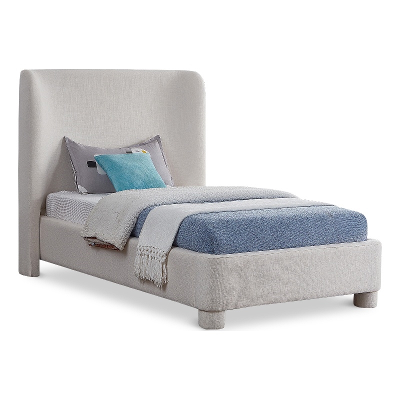 Bowery Hill Contemporary Cream Linen Textured Fabric Twin Bed