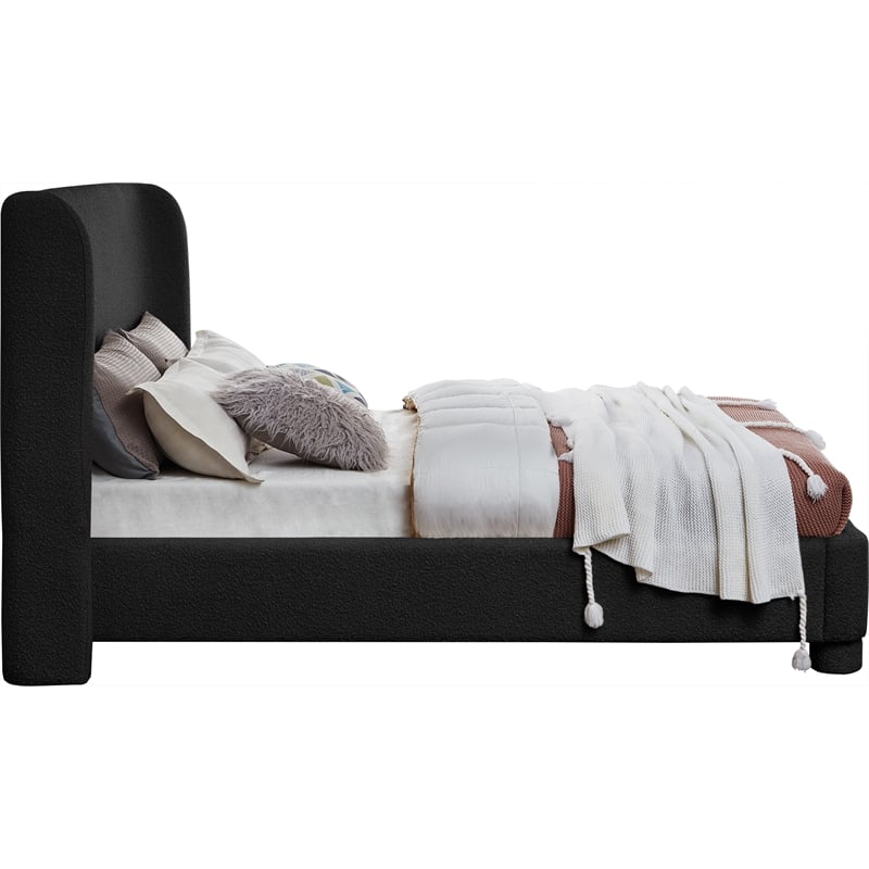 Bowery Hill Contemporary Upholstered Black Boucle Fabric Full Bed