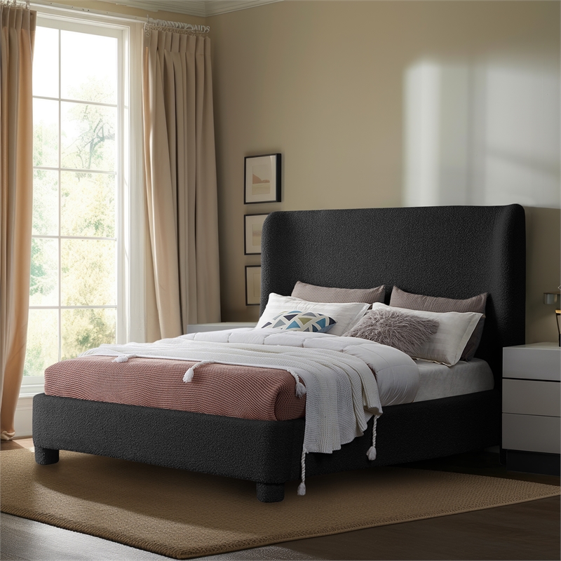 Bowery Hill Contemporary Upholstered Black Boucle Fabric Full Bed