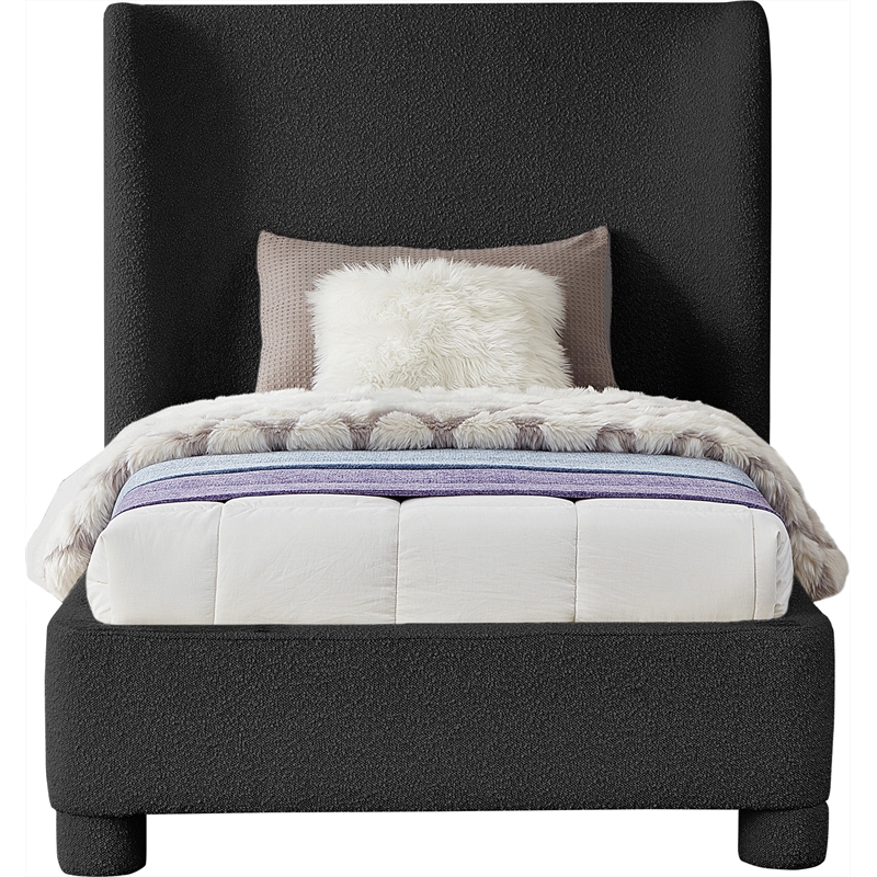 Bowery Hill Contemporary Upholstered Black Boucle Fabric Twin Bed