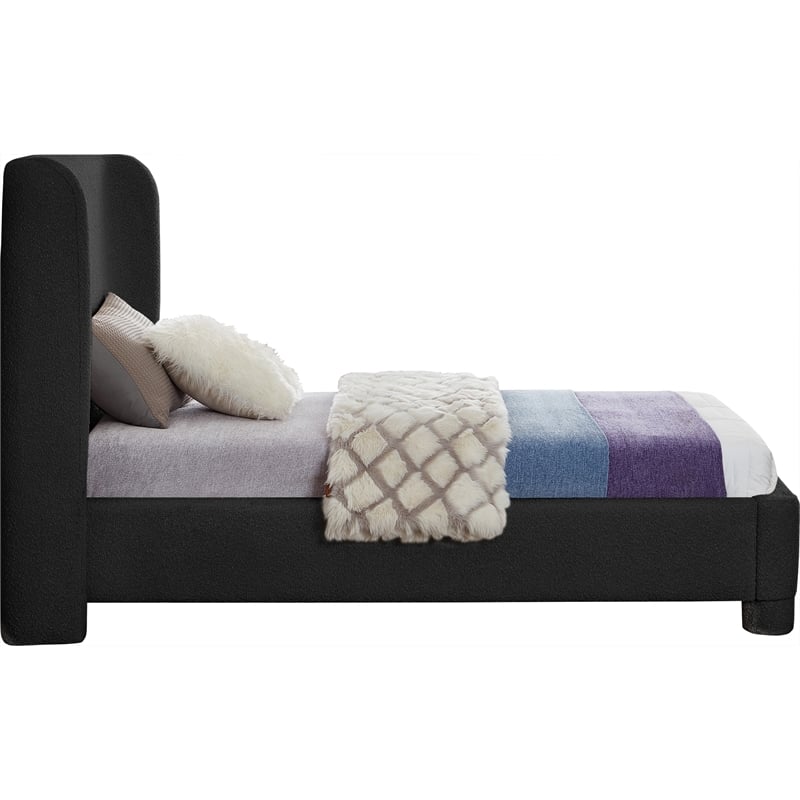 Bowery Hill Contemporary Upholstered Black Boucle Fabric Twin Bed