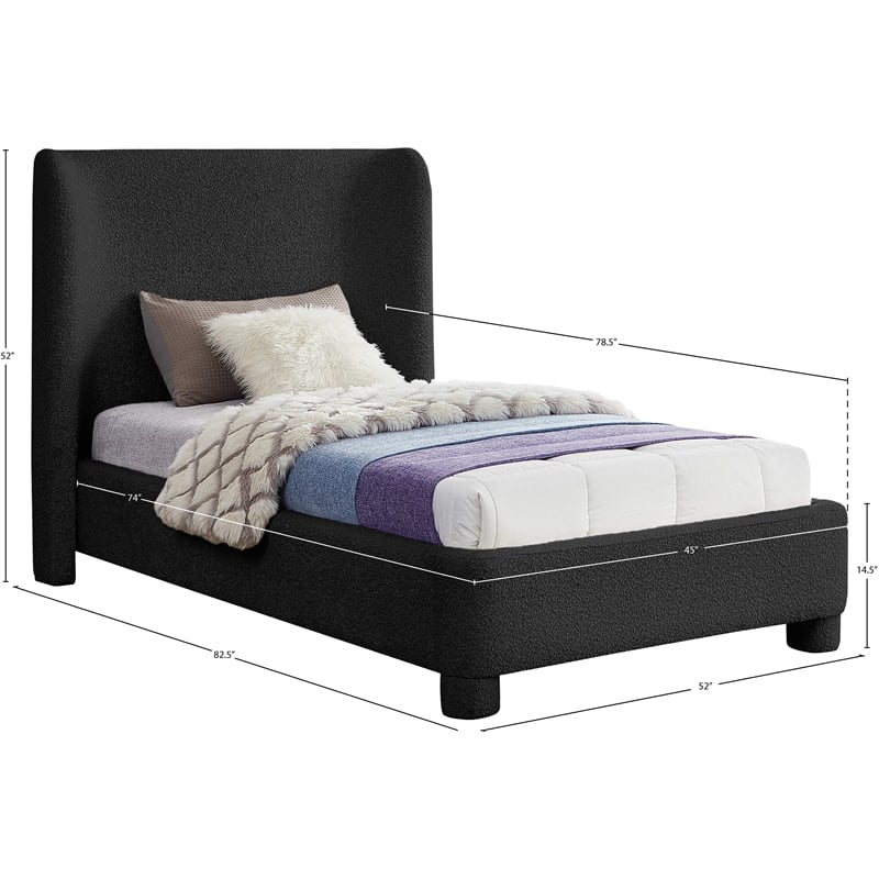 Bowery Hill Contemporary Upholstered Black Boucle Fabric Twin Bed