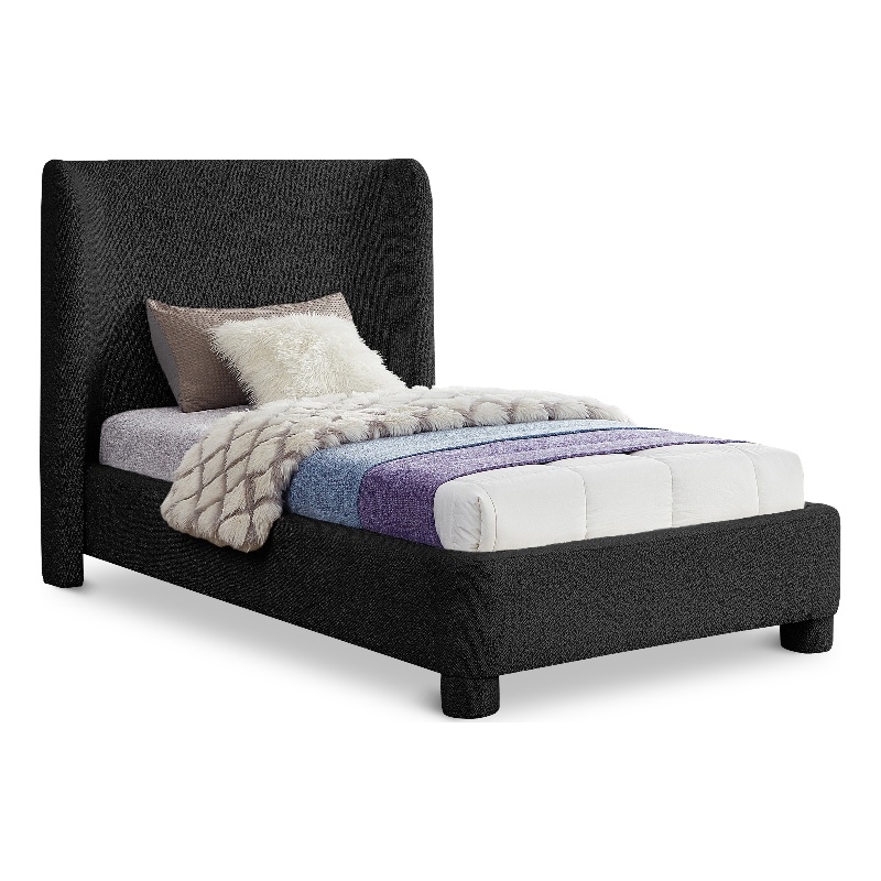Bowery Hill Contemporary Upholstered Black Boucle Fabric Twin Bed