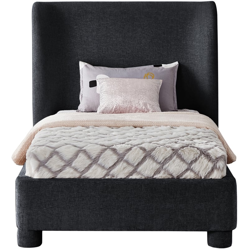 Bowery Hill Contemporary Upholstered Black Chenille Fabric Twin Bed