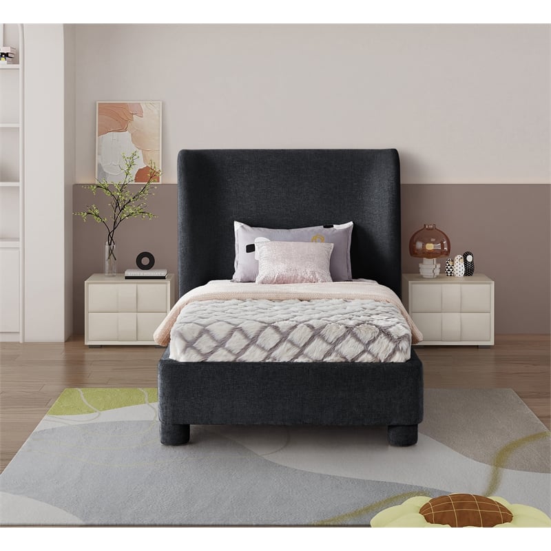 Bowery Hill Contemporary Upholstered Black Chenille Fabric Twin Bed