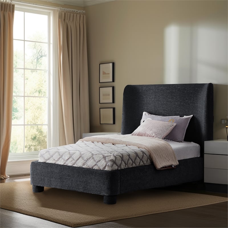 Bowery Hill Contemporary Upholstered Black Chenille Fabric Twin Bed