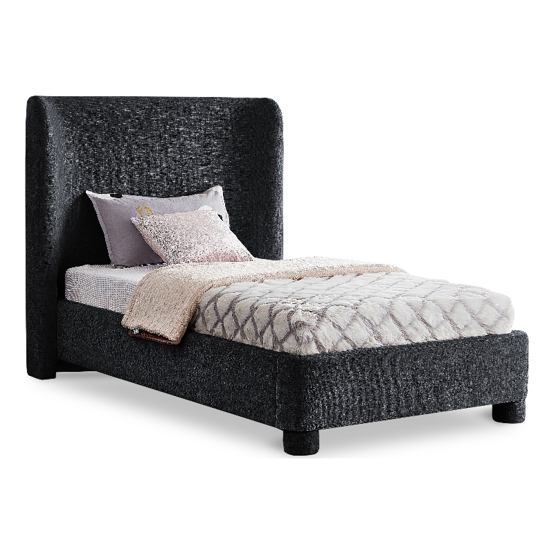Bowery Hill Contemporary Upholstered Black Chenille Fabric Twin Bed