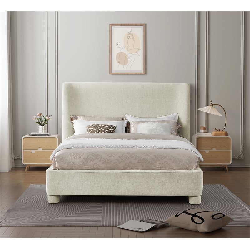 Bowery Hill Contemporary Upholstered Cream Chenille Fabric King Bed