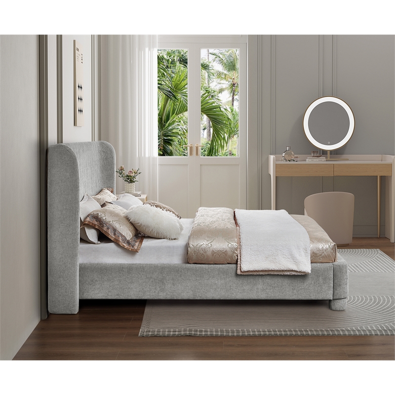 Bowery Hill Contemporary Light Grey Chenille Fabric King Bed