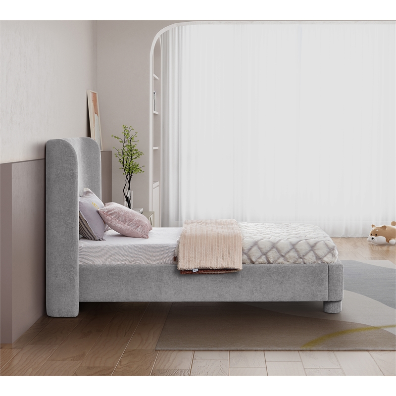 Bowery Hill Contemporary Light Grey Chenille Fabric Twin Bed