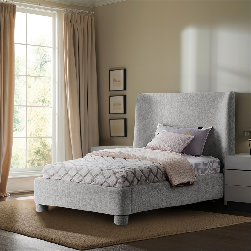 Bowery Hill Contemporary Light Grey Chenille Fabric Twin Bed