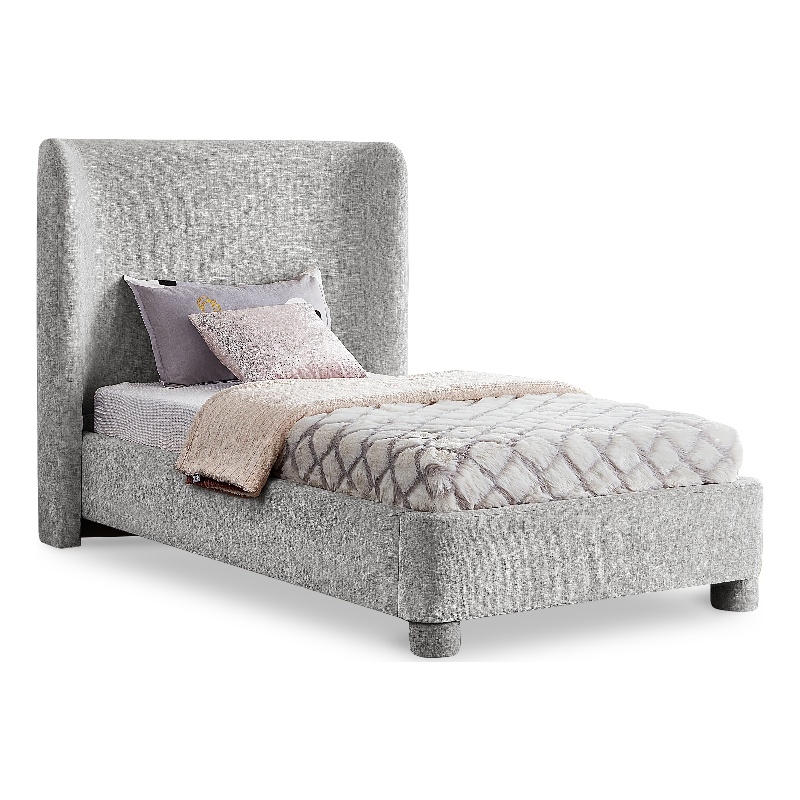 Bowery Hill Contemporary Light Grey Chenille Fabric Twin Bed