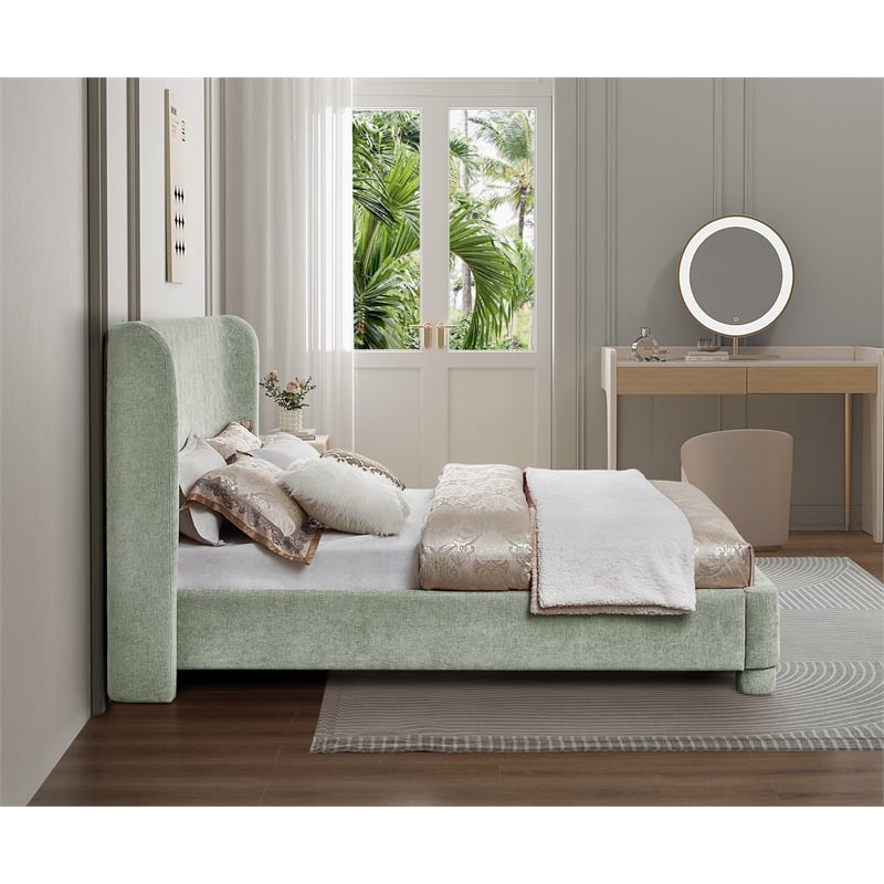 Bowery Hill Contemporary Mint Green Chenille Fabric King Bed
