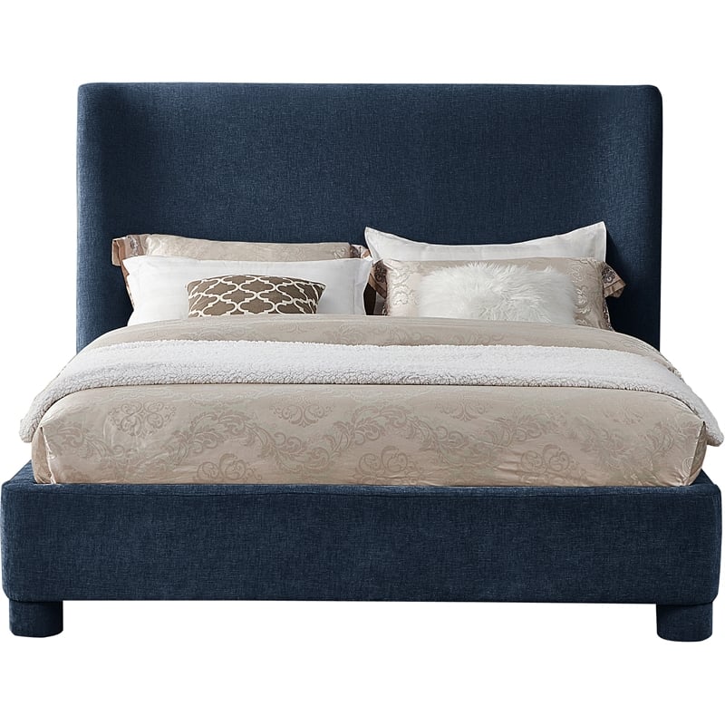 Bowery Hill Contemporary Upholstered Navy Chenille Fabric King Bed