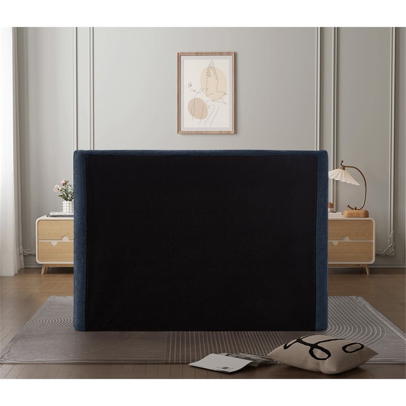 Bowery Hill Contemporary Upholstered Navy Chenille Fabric King Bed