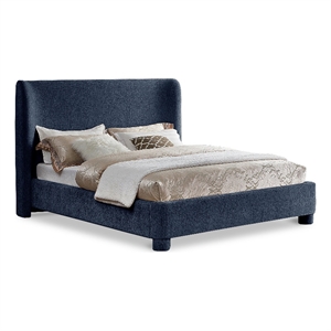 Bowery Hill Contemporary Upholstered Navy Chenille Fabric King Bed