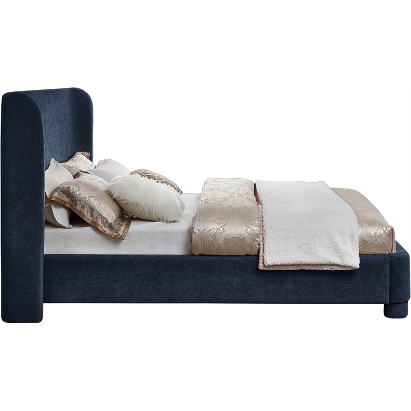 Bowery Hill Contemporary Upholstered Navy Chenille Fabric Queen Bed