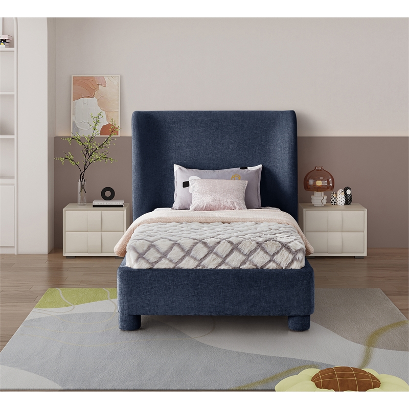 Bowery Hill Contemporary Upholstered Navy Chenille Fabric Twin Bed
