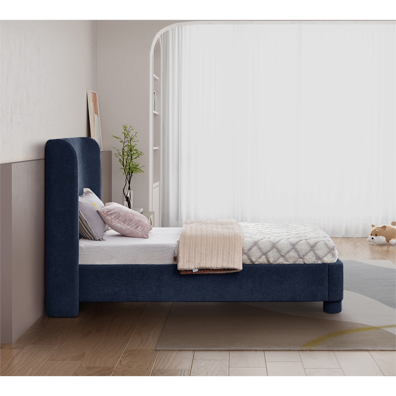 Bowery Hill Contemporary Upholstered Navy Chenille Fabric Twin Bed