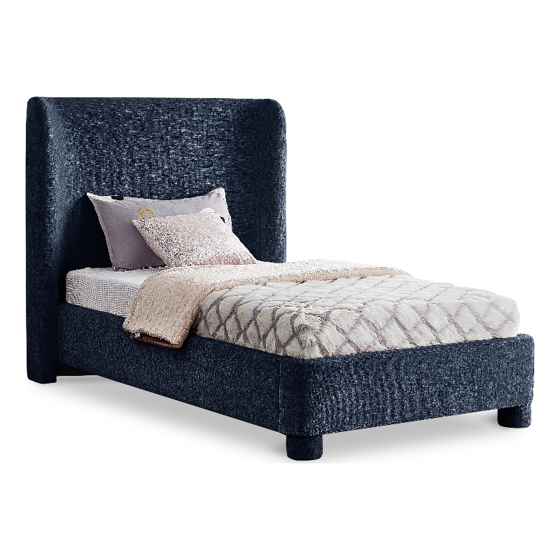Bowery Hill Contemporary Upholstered Navy Chenille Fabric Twin Bed
